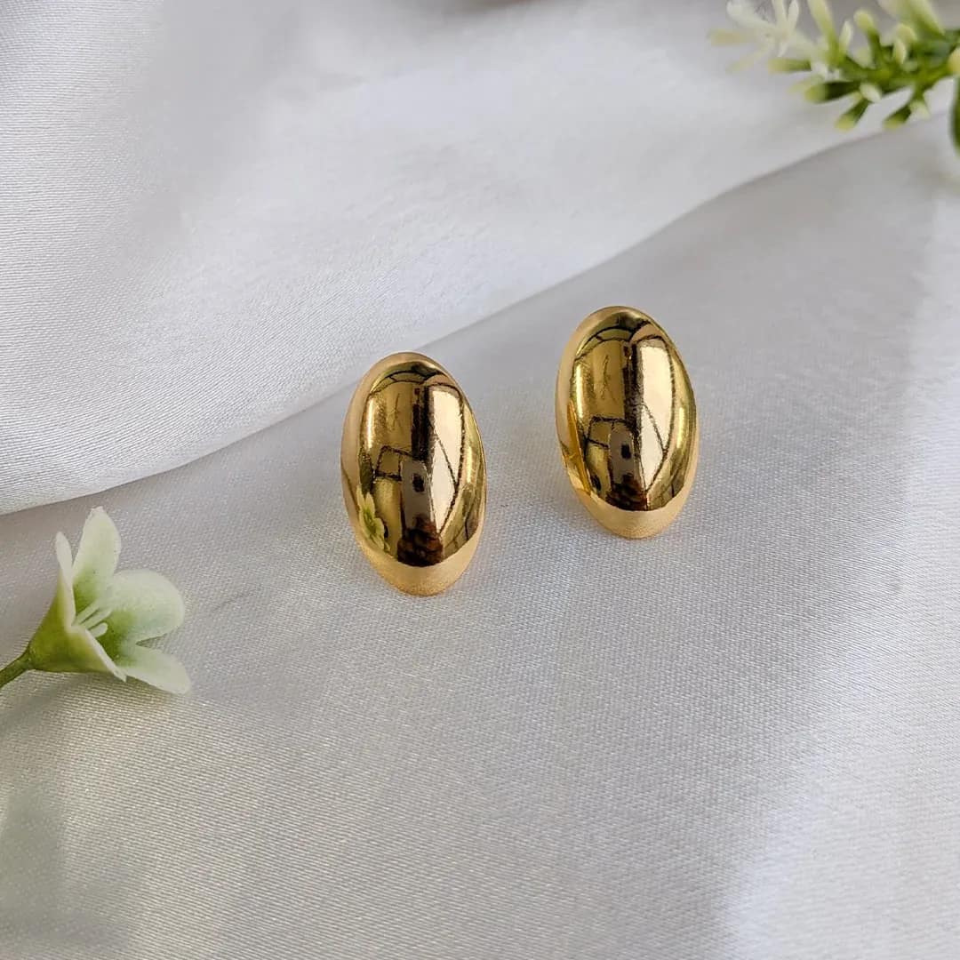 Bold Oval Dome Gold Stud Earrings