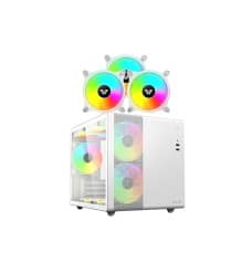 Value Top V300 ATX Casing with CR10-1298 ARGB 3 In 1 ARGB Case Fan White