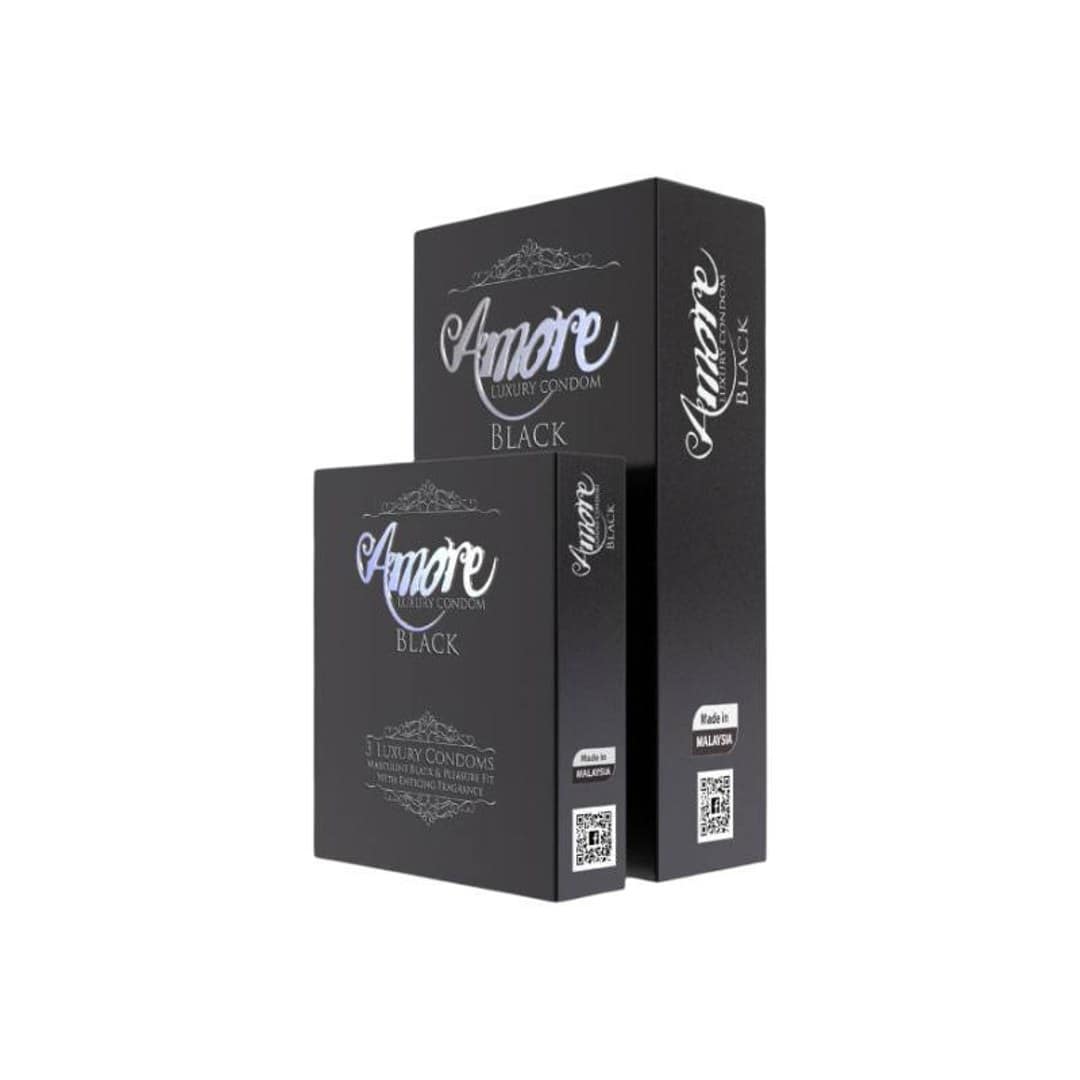 Amore Black Luxury Condom for Men Full Box 3x6=18pcs Condom