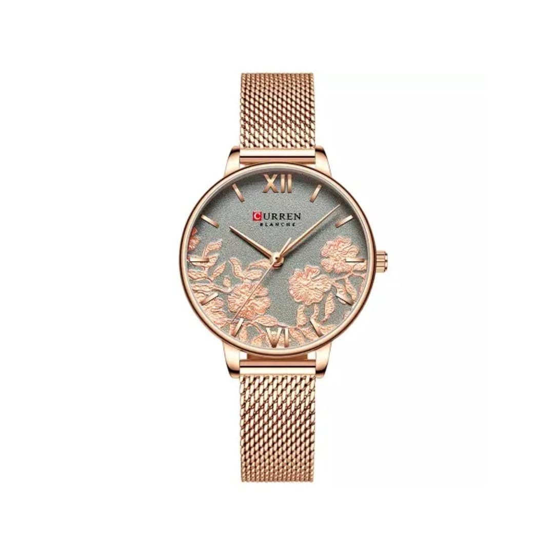 CURREN 9065 Mesh Stainless Steel Quartz Watch for Women – Rose Gold