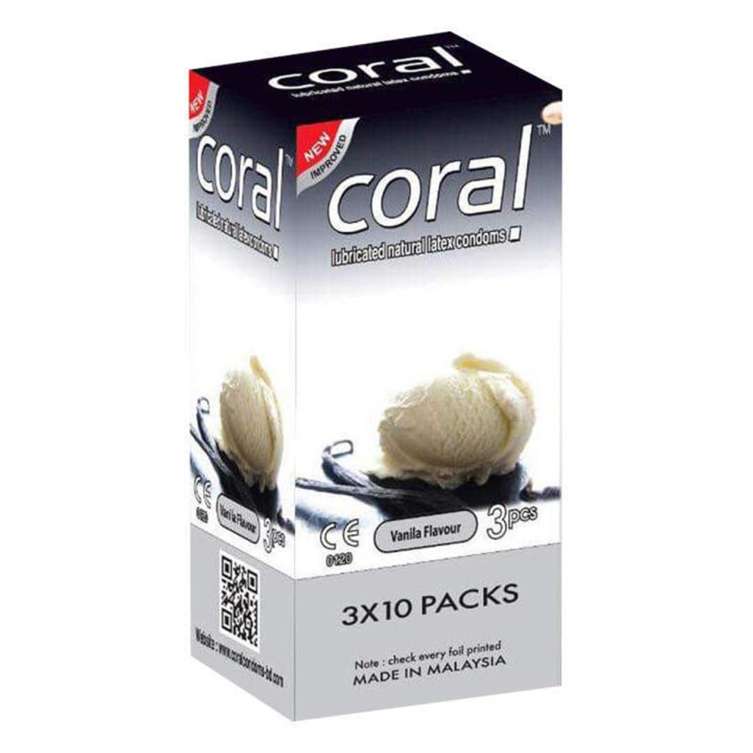 Coral Vanilla Flavors Lubricated Natural Latex Condom for Men Full Box 3x10=30pcs Malaysia