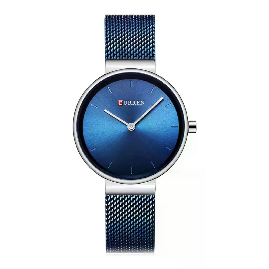 CURREN 9016 Royal Blue Mesh Stainless Steel Analog Watch For Women – Silver & Royal Blue