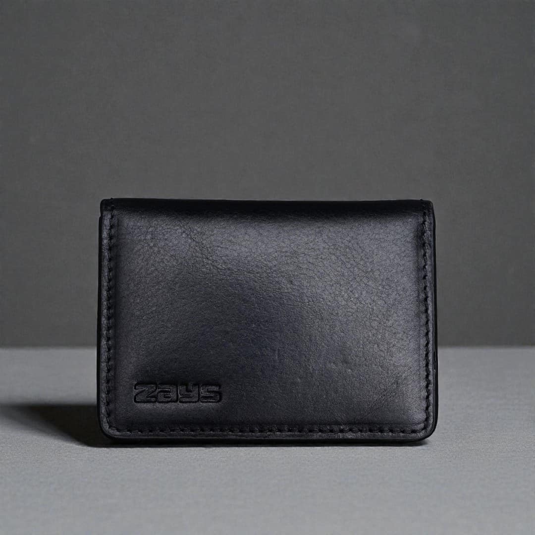 Zays Premium Leather Magnetic Card Holder - Slim and Eco-Friendly Mini Wallet for Unisex - Handmade Secure Compact and Stylish Design (ZCW109 - Black)