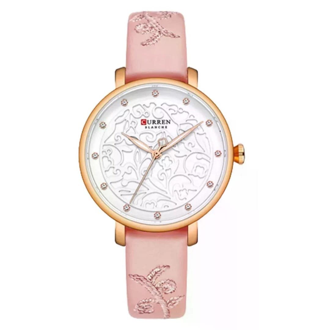 Curren 9046 Creative Rhinestone Luxury Women Watch- Pink