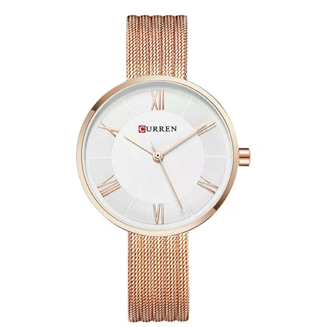 CURREN C9020SL Classic Chain Watch for Women – Rose Gold & White