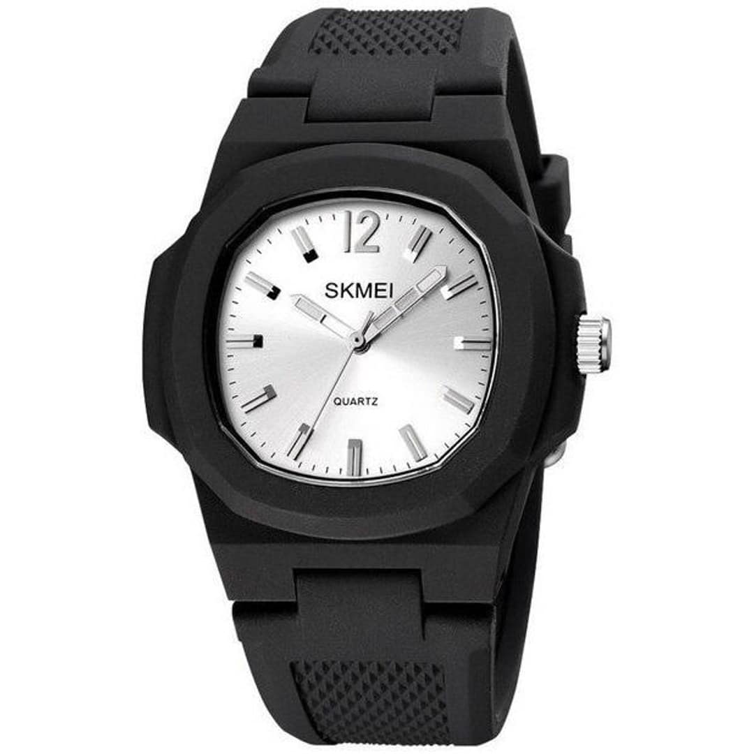 SKMEI 1717 Retro Silicone Band Watch for Unisex-Silver & Black