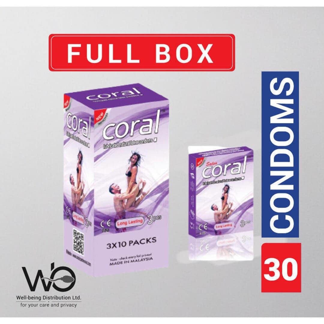 Coral Long Lasting Lubricated Natural Latex Condom Full Box 3x10=30pcs