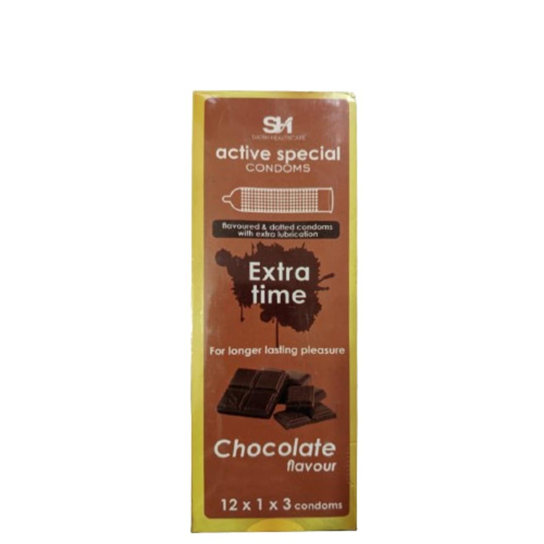 Active Condoms - Chocolate Flavor Condom - Full Box - 3x12=36pcs Condom (Made in India)