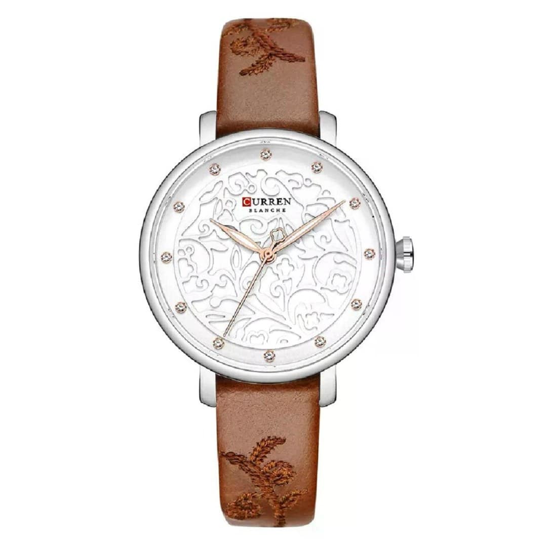 Curren 9046 Creative Rhinestone Luxury Women Watch- Brown