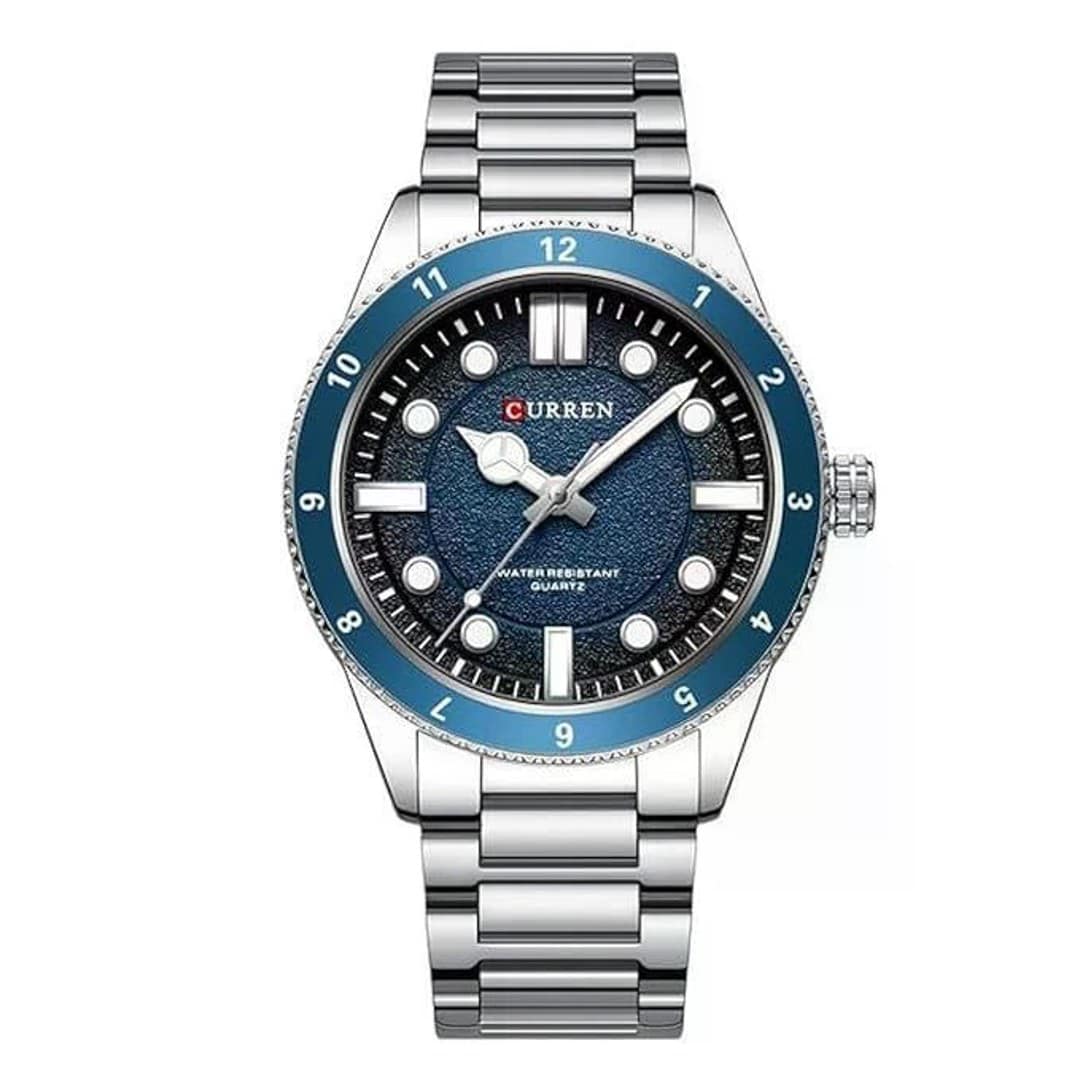 Curren 8450 Luxury Stainless Steel Man Watch -Silver and Blue
