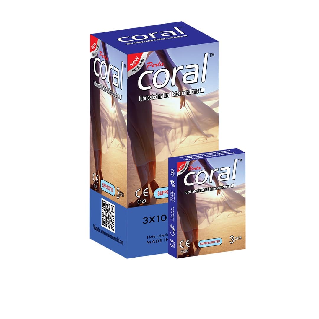 Coral Super Dotted Lubricated Natural Latex Condoms Full Box (30 Pcs)