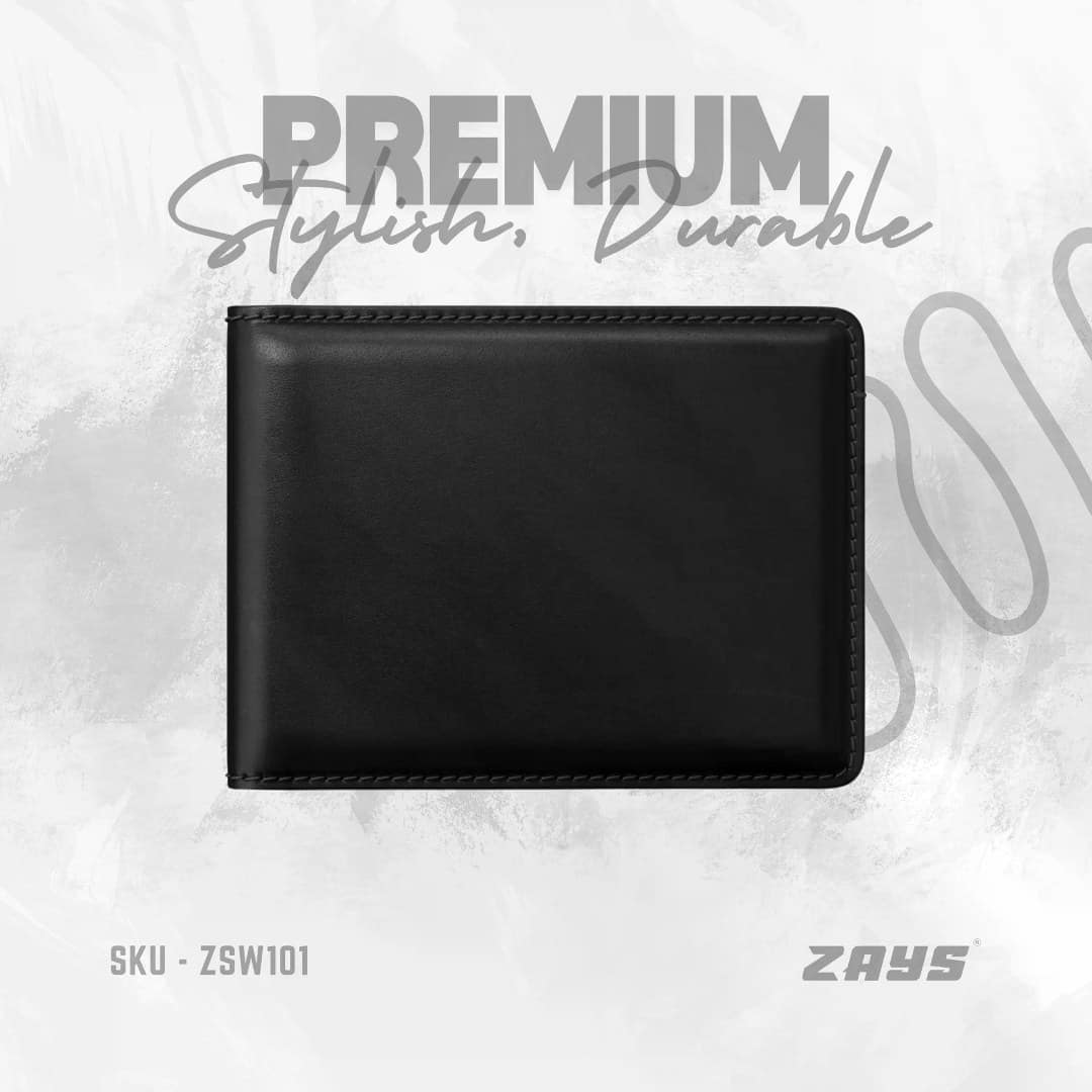 Zays Handcrafted Premium Leather Bifold Short Wallet ZSW101-Black