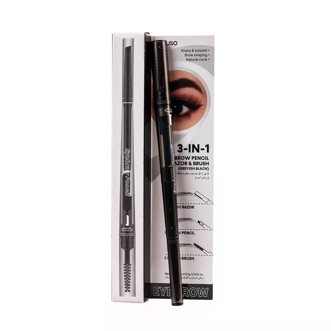 MUMUSO 3-In-1 Eyebrow Pencil & Razor & Brush (Greyish Black)