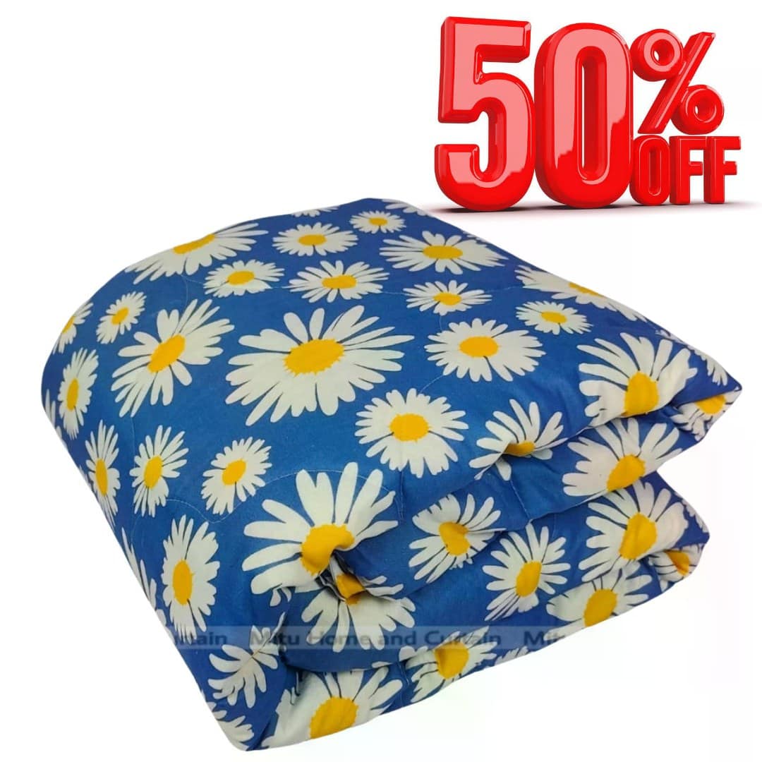 Economic Semi-Double European Cube Style Winter Comforter, 60*84 in / 5*7 ft (Sky Blue Flower)