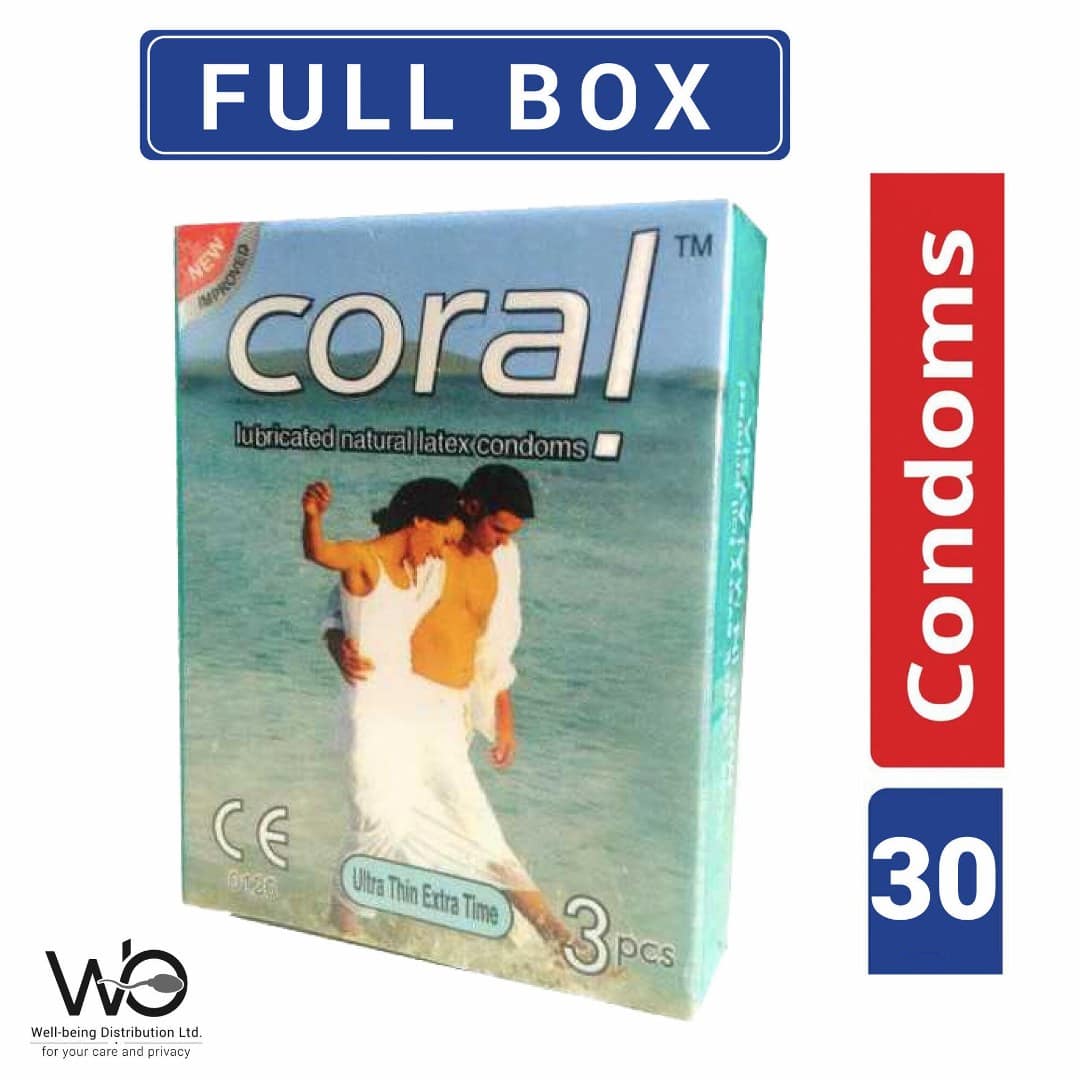 Coral Ultra Thin Extra Time Lubricated Natural Latex Condom for Men Full Box 3x10=30pcs Malaysia