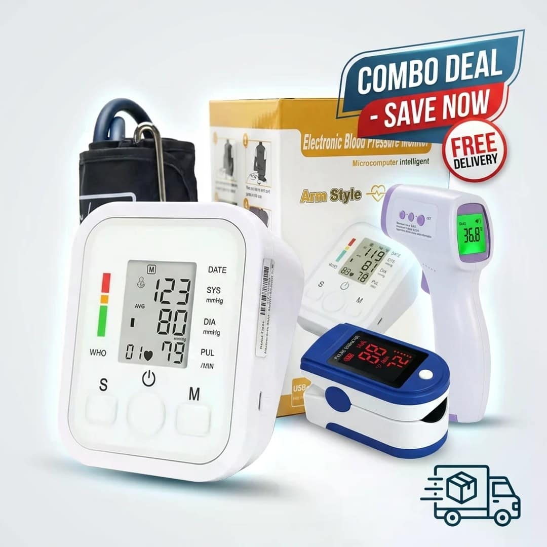 Digital Arm Blood Pulse Pressure Monitor, Digital Fingertip Pulse Oximeter and Digital Forehead Thermometer Non-contact Infrared Thermometer