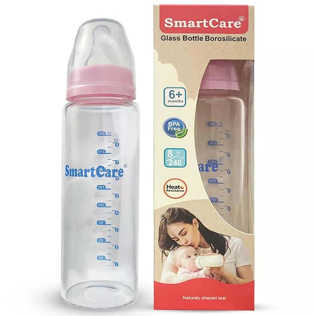 Smart Care Glass Feeder 240ML (8oz) Arc Shape – White Collar
