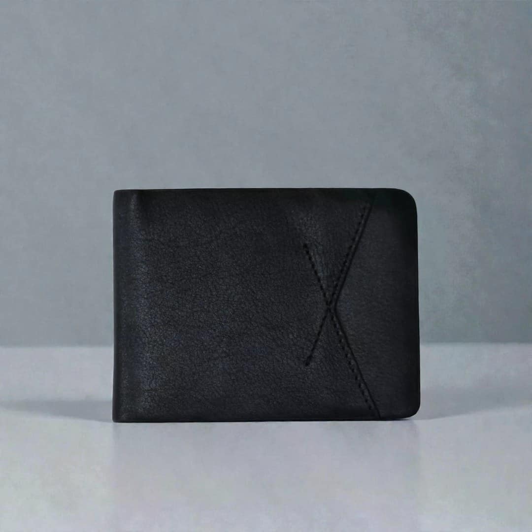 Zays Handcrafted Premium Leather Bifold Short Wallet ZSW103-Black