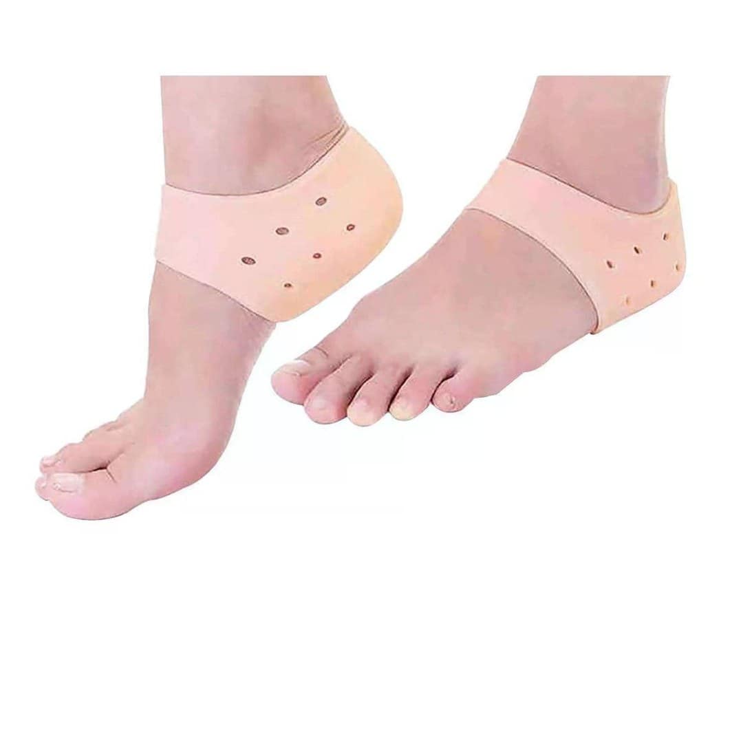 Silicone Gel Heel Pad Socks for Pain Relief for Men and Women (Beige, Free Size) - 1 Pair