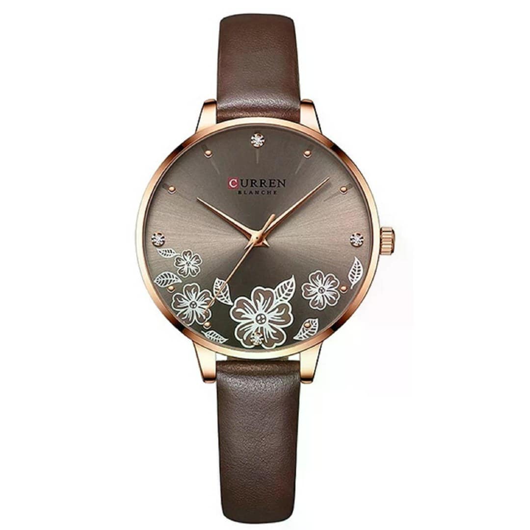 Curren 9068 Luxury Leather Strap Ladies Watch -Coffee