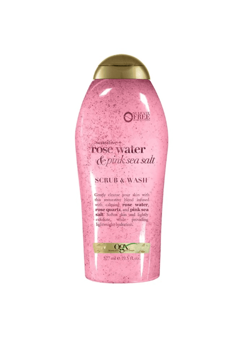 OGX Sensitive + Rose Water & Pink Sea Salt Scrub & Wash (577ml)