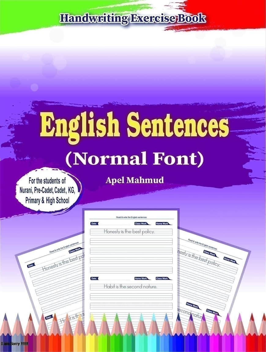 Handwriting Book: English Sentences Normal Font One-Five & Six-Ten
