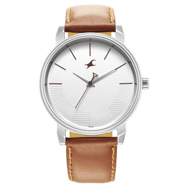 Fastrack NR3291SL02 Stunners Quartz Analog Silver Dial Leather Strap Watch for Guys