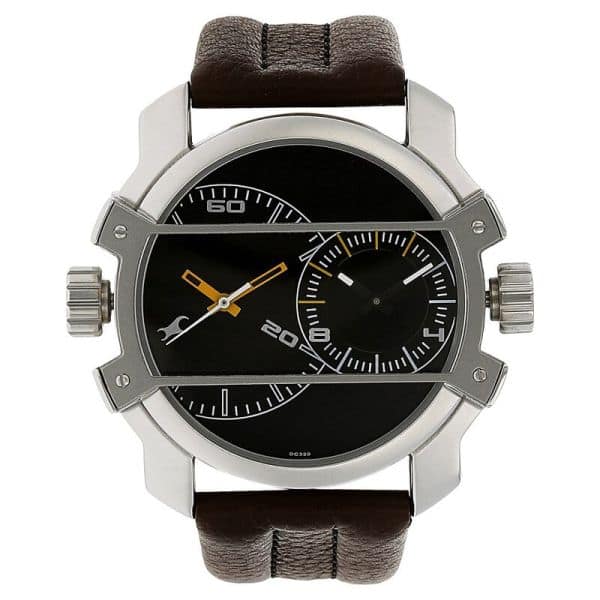 Fastrack Quartz Analog Black Dial Leather Strap Watch-NS3098SL02