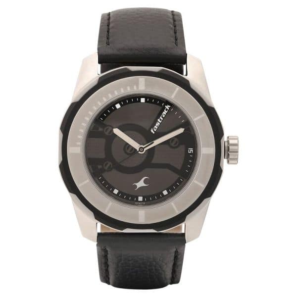 Fastrack Black Dial Leather Strap Watch-NS3099SL02