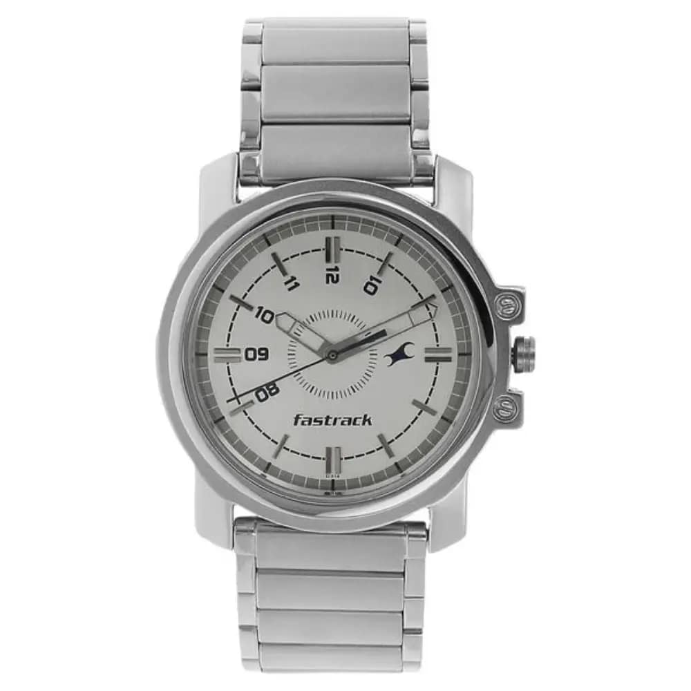 Fastrack 3039SM01 Quartz Analog White Dial Stainless Steel Strap Watch for Guys