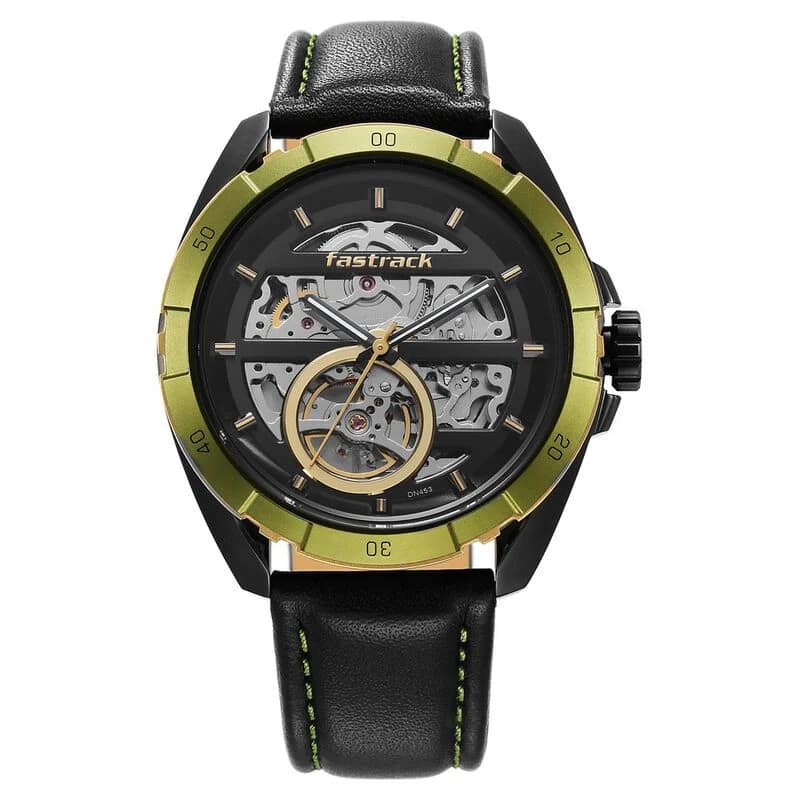 Fastrack 3297KL01 Automatics Black Dial Leather Strap Watch for Guys