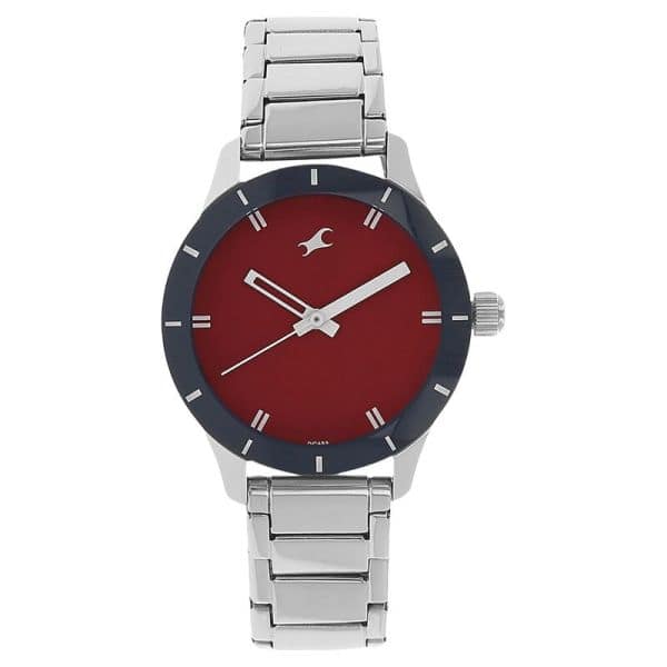 Fastrack NN6078SM05 Red Dial Stainless Steel Strap Watch