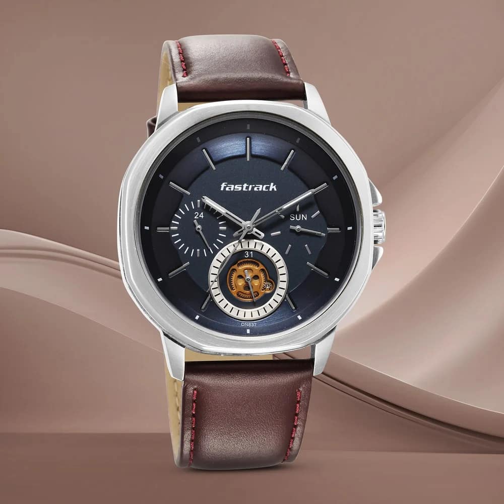 Fastrack 3303SL01 Exuberant Quartz Multifunction Blue Dial Leather Strap Watch for Guys