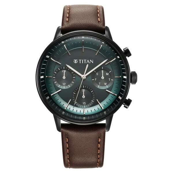 Titan 90171NL01 Light Leathers Quartz Multifunction Black Dial Leather Strap Watch for Men