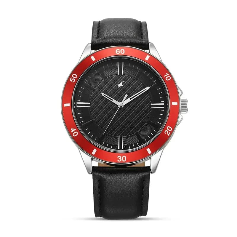 Fastrack Stunners X Quartz Analog Black Dial Leather Strap Watch For Guys (38160SL01