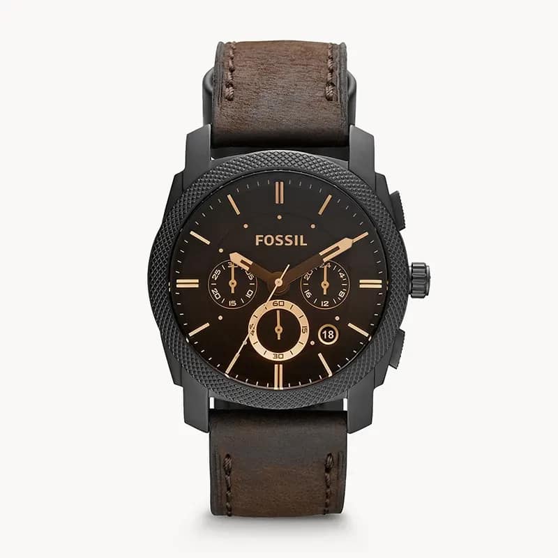 Fossil Machine Mid-Size Chronograph Brown Leather Watch FS4656