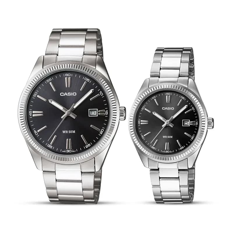 Casio Enticer Black Dial Couple Watch | MTP-1302D-1A1V | LTP-1302D-1A1V