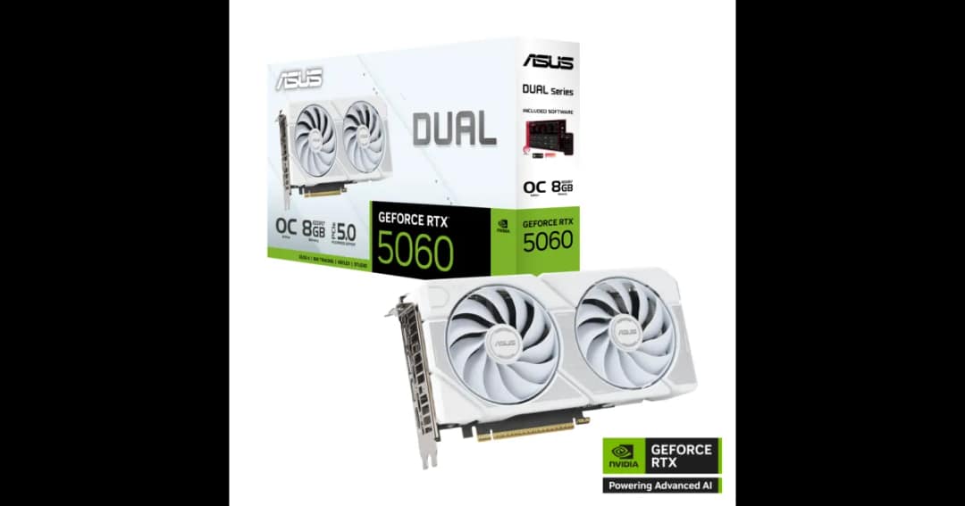 ASUS Dual GeForce RTX 5060 White OC Edition 8GB GDDR7 Graphics Card